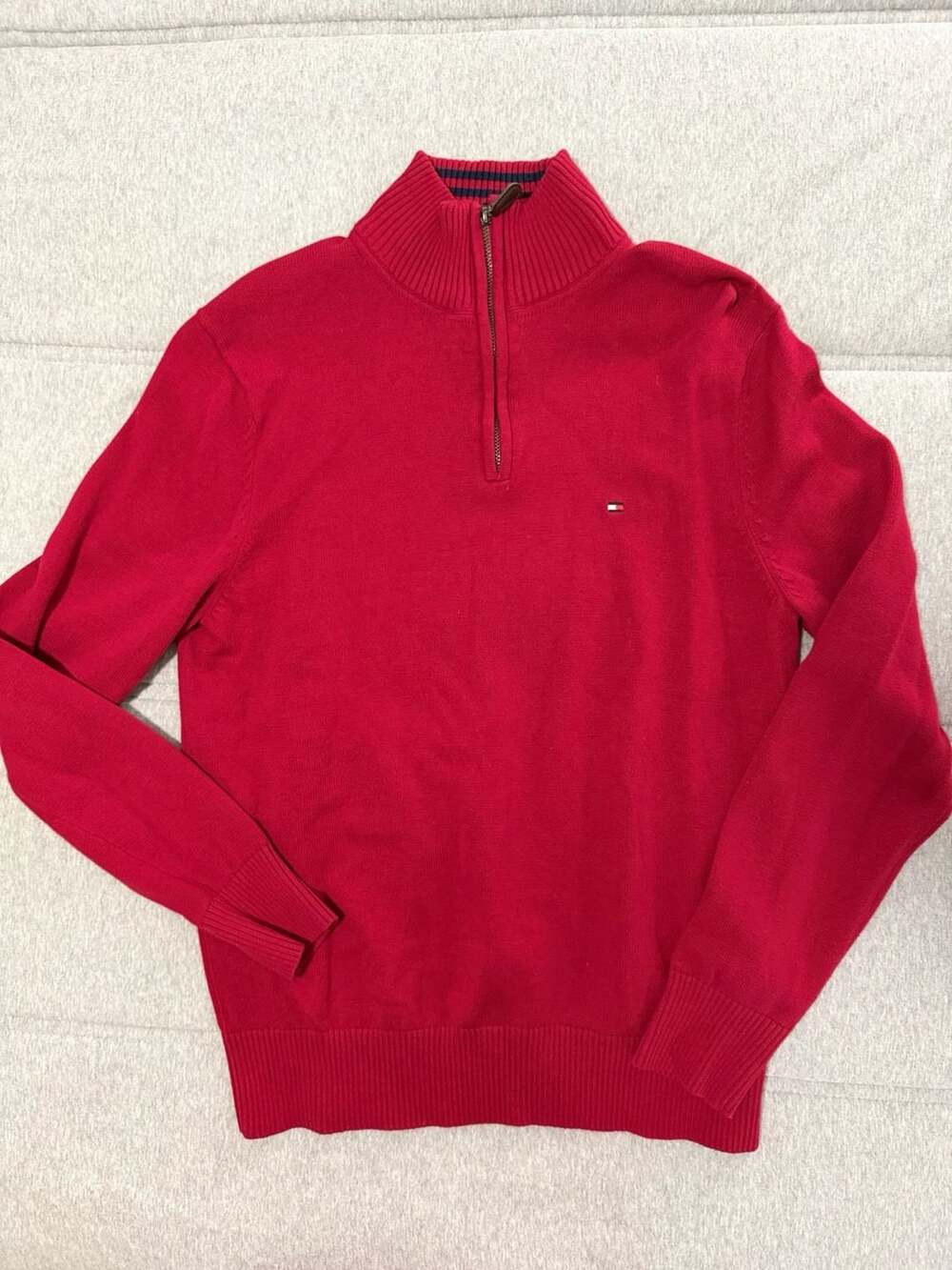 Tommy Hilfiger Men's Red Quarter Zip Mockneck Sweater